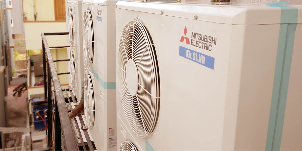 Mitsubishi Electric outdoor air conditioning units installed for commercial use