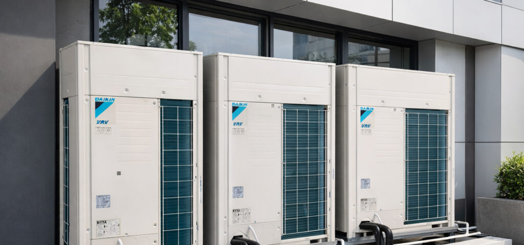 Daikin VRV system connecting multiple cassette and ductable indoor units