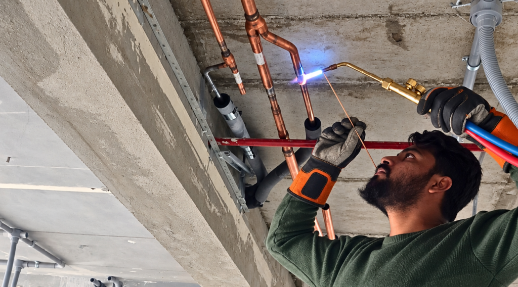copper piping of hvac